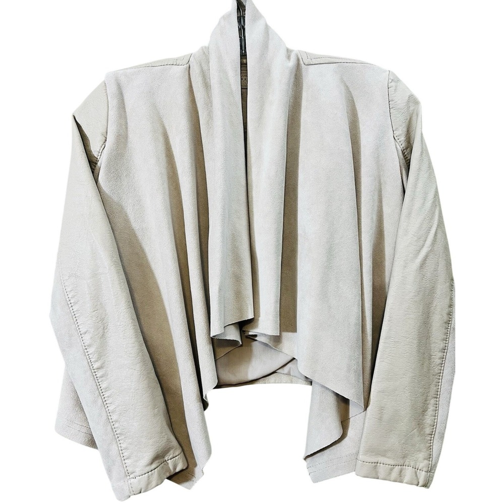 Tan NYC Faux Leather Suede Draped Moto Jacket Asymmetrical Draped Large